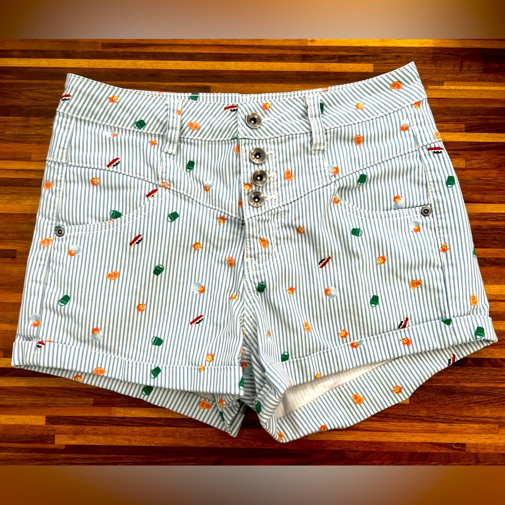 Ponyo Studio Ghibli High Waist Pinstripe Shorts Size 7 Junior Button Fly